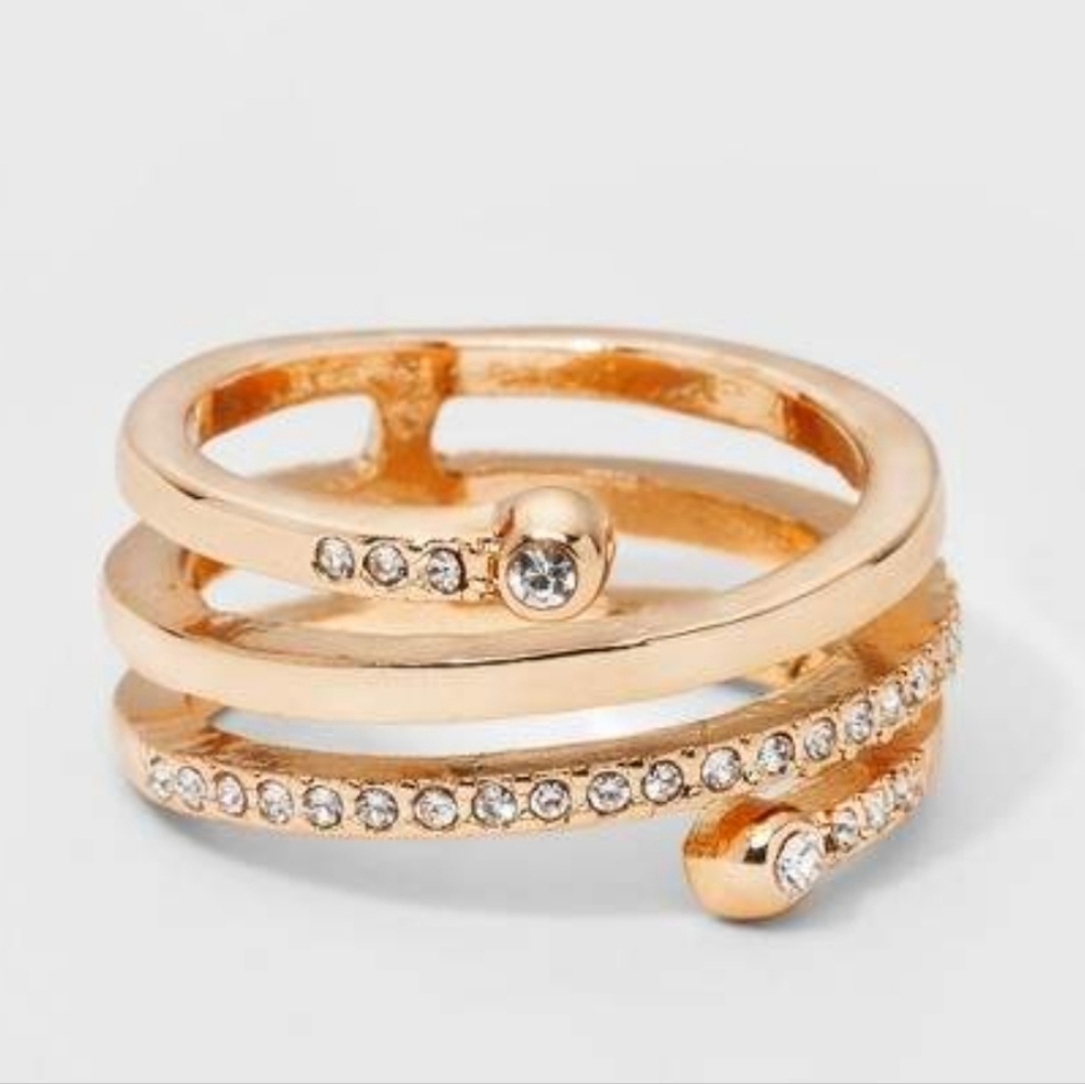 🦋 SUGARFIX by BaubleBar Wrap Ring with Crystal -Gold Tone Size 7